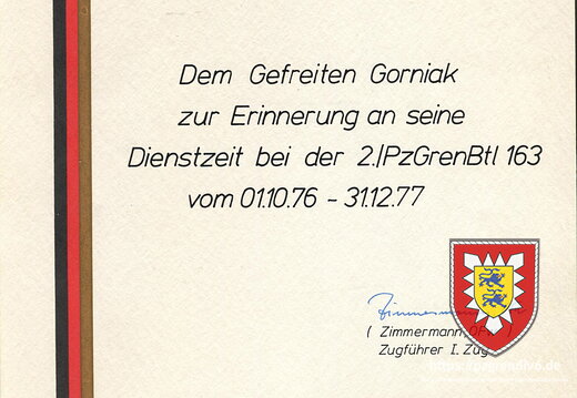 Urkunde -Erinnerung an Dienstzeit