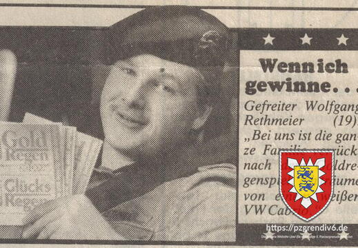 Hierfuer bekam ich als Gewinn einen gewaltigen Anschiss vom Major Brenne-Wegener