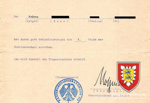 Trageerlaubnis Schützenschnur BW 1968-3