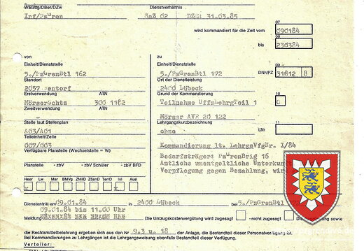 Kommandierungsverfügung Lübeck 