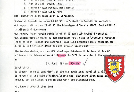 1993-06-23 - Verabschiedung SA Egenolf, OLt Meyer, Fhr Pogoda