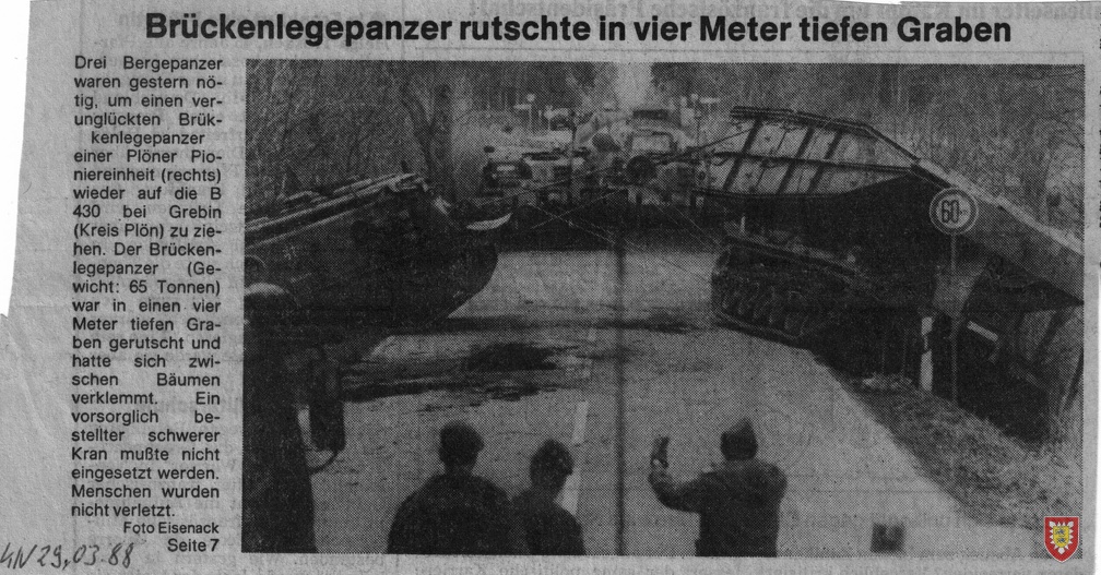 PiBtl6 5 Seen Kaserne Plön 28.03.1988 Unfall Brückenlegepanzer B430 KN29.03.1988 2