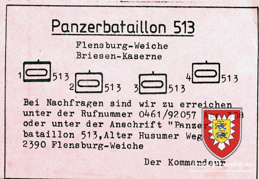 1989-07 - Verwaltungsschild Panzerbataillon 513 Briesen-Kaserne Flensburg-Weiche 001
