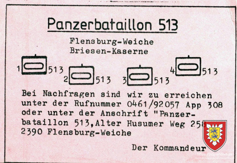 1989-07 - Verwaltungsschild Panzerbataillon 513 Briesen-Kaserne Flensburg-Weiche 001